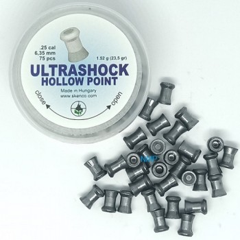 Skenco UltraShock Hollow Point pellets .25 calibre 6.35mm 23.5 grains tin of 75